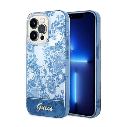Guess Porcelain Collection - iPhone 14 Pro Max dėklas (mėlyna)