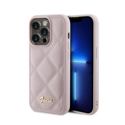 Guess Quilted Metal Logo – dėklas, skirtas iPhone 15 Pro (rožinis)