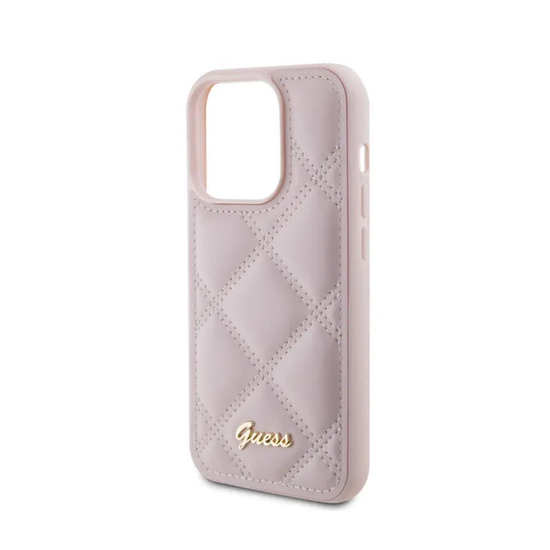 Guess Quilted Metal Logo – dėklas, skirtas iPhone 15 Pro (rožinis)
