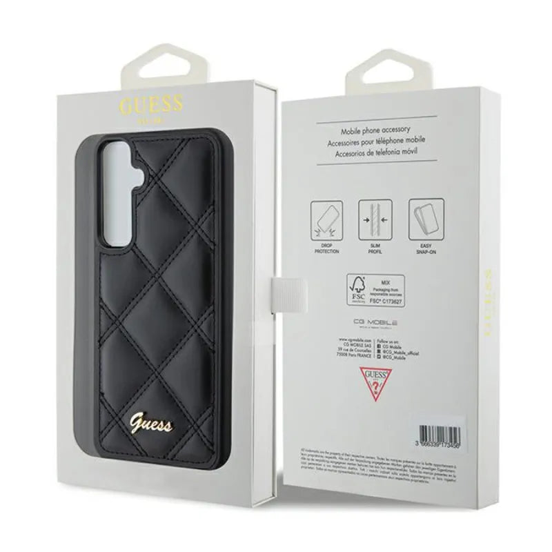 Guess Quilted Metal Logo - Samsung Galaxy S23 FE dėklas (juodas)