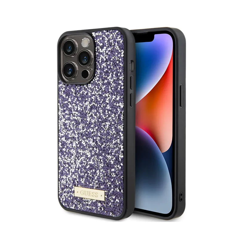 Guess Rhinestone Metal Logo – dėklas, skirtas iPhone 15 Pro Max (rožinis)