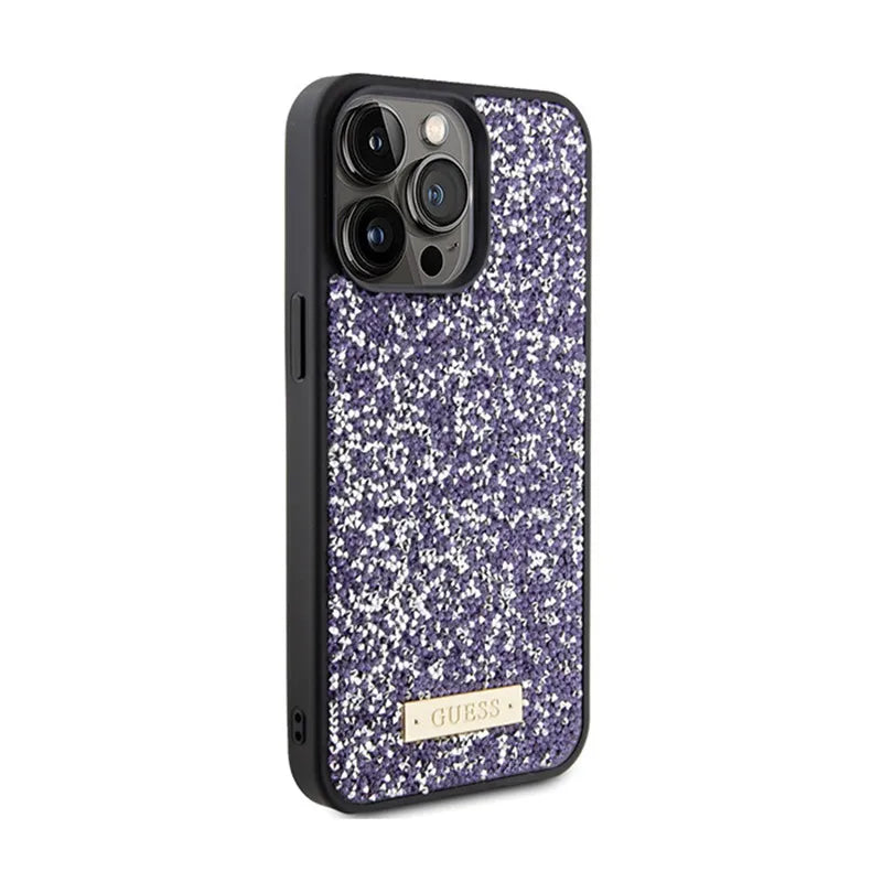 Guess Rhinestone Metal Logo – dėklas, skirtas iPhone 15 Pro (rožinis)