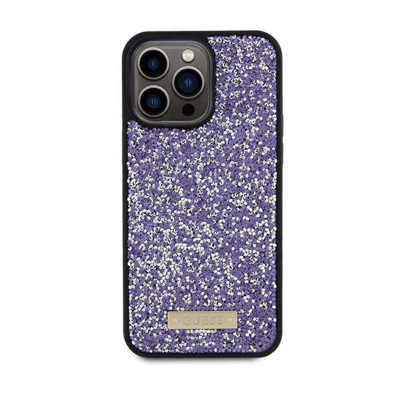 Guess Rhinestone Metal Logo – dėklas, skirtas iPhone 15 Pro (rožinis)