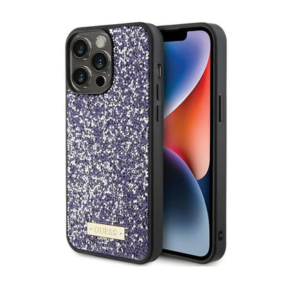 Guess Rhinestone Metal Logo – dėklas, skirtas iPhone 15 Pro (rožinis)