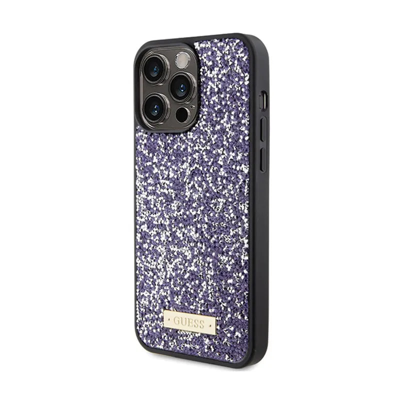 Guess Rhinestone Metal Logo – dėklas, skirtas iPhone 15 Pro (rožinis)