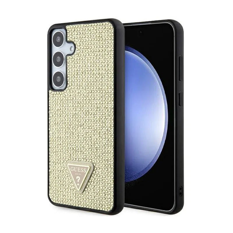 Guess Rhinestone Triangle – dėklas Samsung Galaxy S24+ (auksinis)