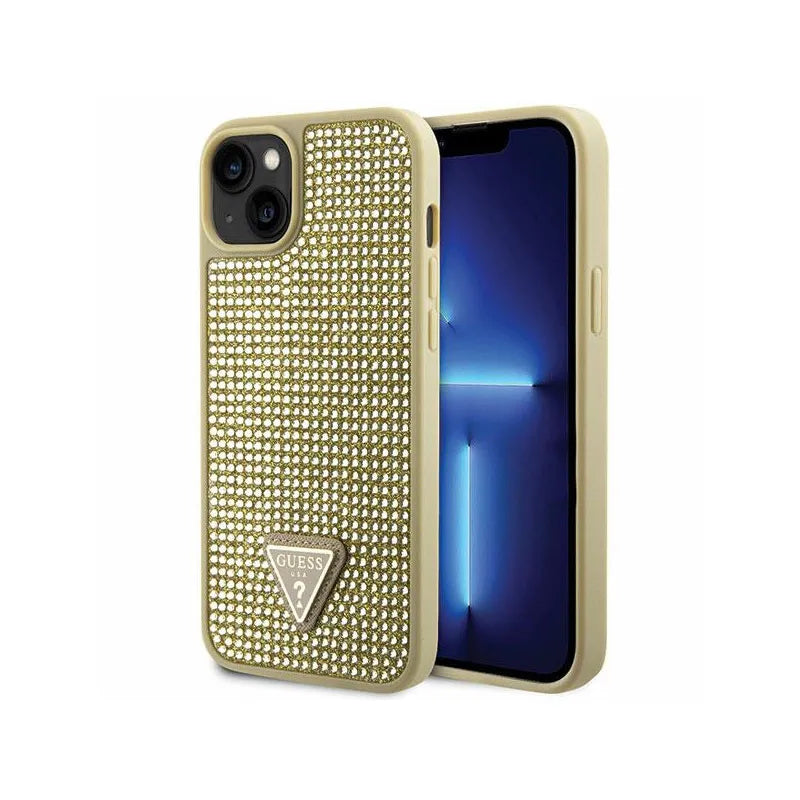 Guess Rhinestone Triangle – dėklas, skirtas „iPhone 14 Plus“ (auksinis)