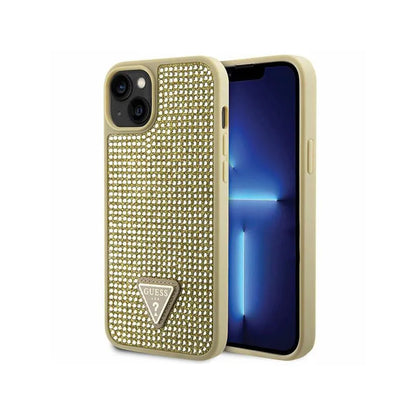 Guess Rhinestone Triangle – dėklas, skirtas „iPhone 14 Plus“ (auksinis)
