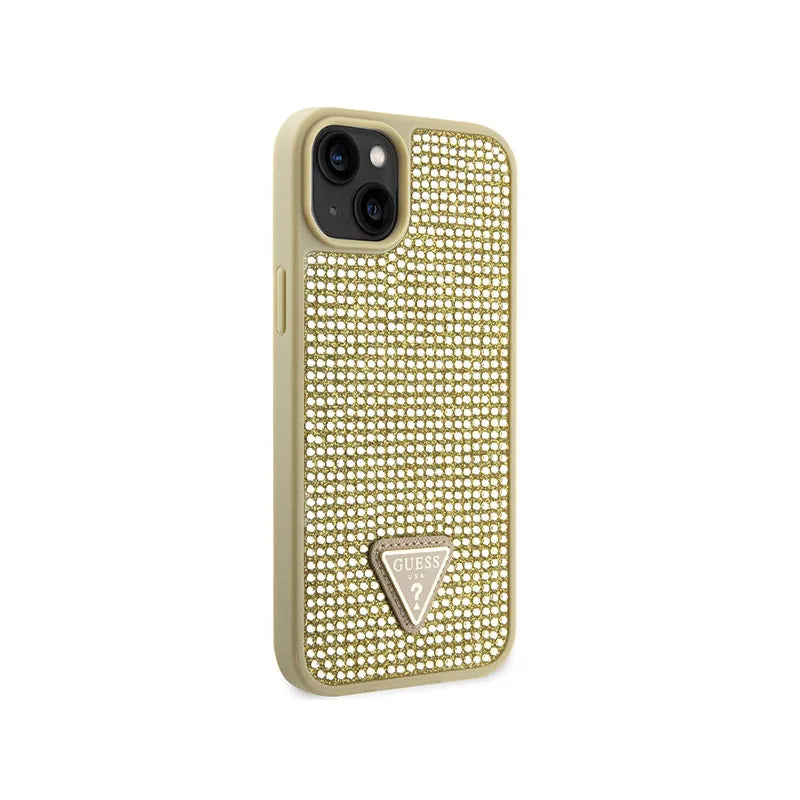 Guess Rhinestone Triangle – dėklas, skirtas „iPhone 14 Plus“ (auksinis)