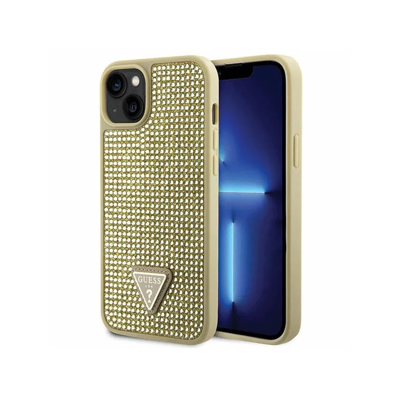 Guess Rhinestone Triangle – „iPhone 14“ dėklas (auksinis)