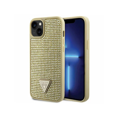 Guess Rhinestone Triangle – „iPhone 14“ dėklas (auksinis)