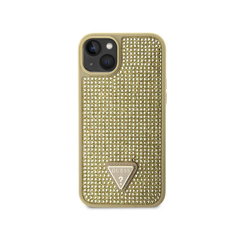 Guess Rhinestone Triangle – „iPhone 14“ dėklas (auksinis)