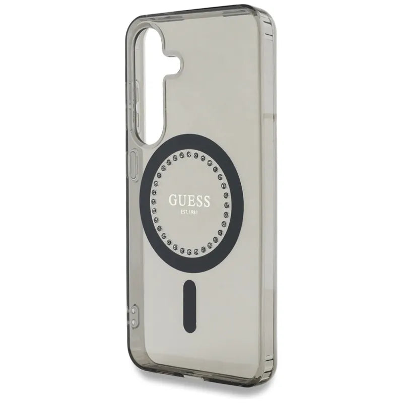 Guess Rhinestones Printed Classic Logo MagSafe – Dėklas, skirtas Samsung Galaxy S25 (juodas)