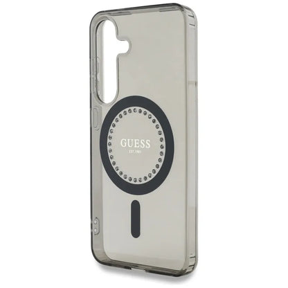 Guess Rhinestones Printed Classic Logo MagSafe – Dėklas, skirtas Samsung Galaxy S25 (juodas)