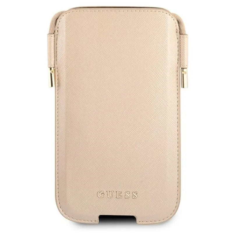 Guess Saffiano dėklas – telefono dėklas S / M maks. 6.1 colio (auksinis)