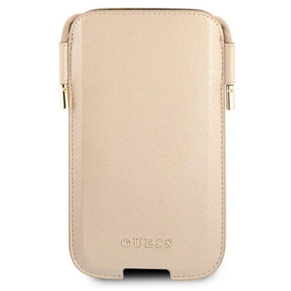 Guess Saffiano dėklas – telefono dėklas S / M maks. 6.1 colio (auksinis)