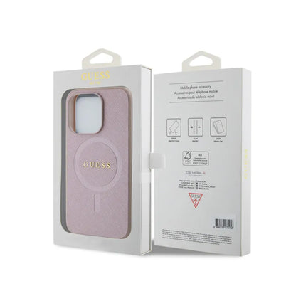 Guess Saffiano MagSafe – dėklas, skirtas „iPhone 15 Pro“ (rožinis)