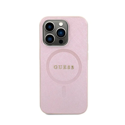 Guess Saffiano MagSafe – dėklas, skirtas „iPhone 15 Pro“ (rožinis)