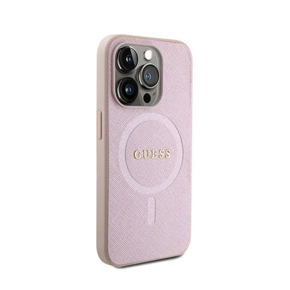 Guess Saffiano MagSafe – dėklas, skirtas „iPhone 15 Pro“ (rožinis)