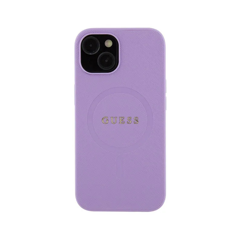 Guess Saffiano MagSafe - iPhone 15 dėklas (violetinis)