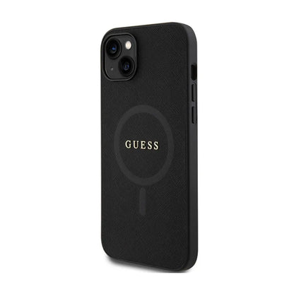 Guess Saffiano MagSafe – iPhone 15 Plus dėklas (juodas)