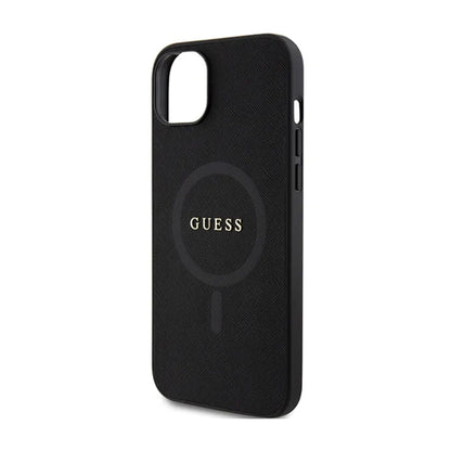 Guess Saffiano MagSafe – iPhone 15 Plus dėklas (juodas)