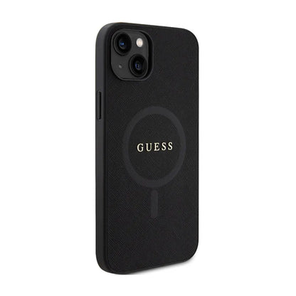 Guess Saffiano MagSafe – iPhone 15 Plus dėklas (juodas)