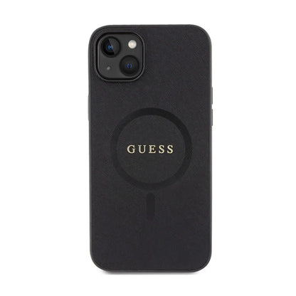 Guess Saffiano MagSafe – iPhone 15 Plus dėklas (juodas)