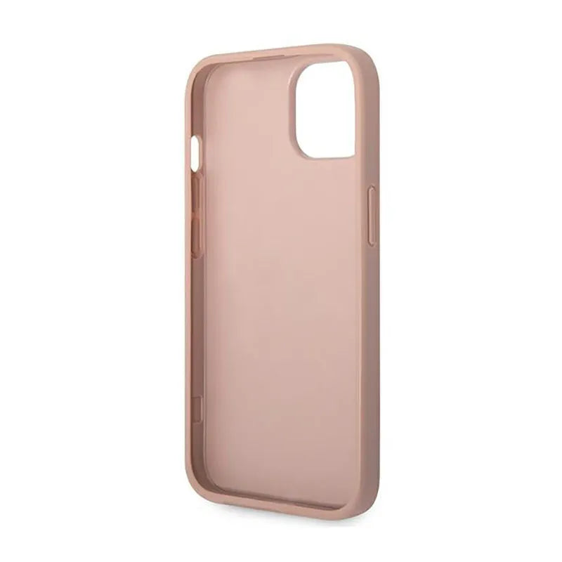 Guess Saffiano Metal Logo Stripes – dėklas, skirtas iPhone 14 Plus (rožinis)