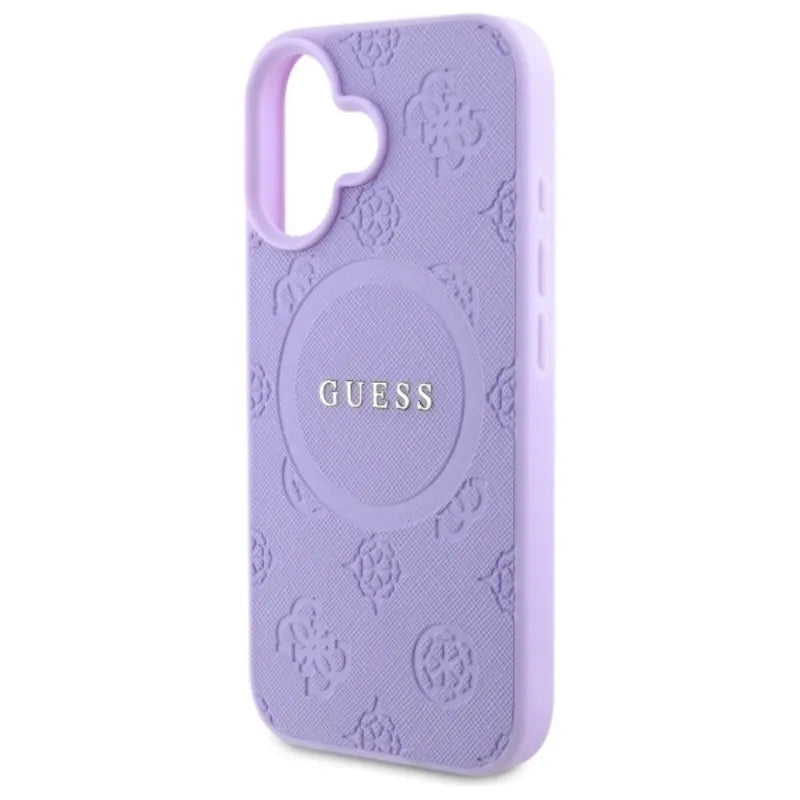 Guess Saffiano Peony Classic Logo MagSafe – dėklas iPhone 16 (violetinė)