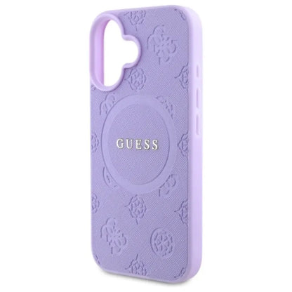 Guess Saffiano Peony Classic Logo MagSafe – dėklas iPhone 16 (violetinė)
