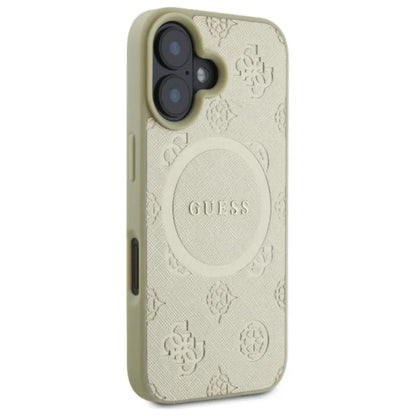 Guess Saffiano Peony Classic Logo MagSafe - dėklas skirtas iPhone 16 (auksinis)