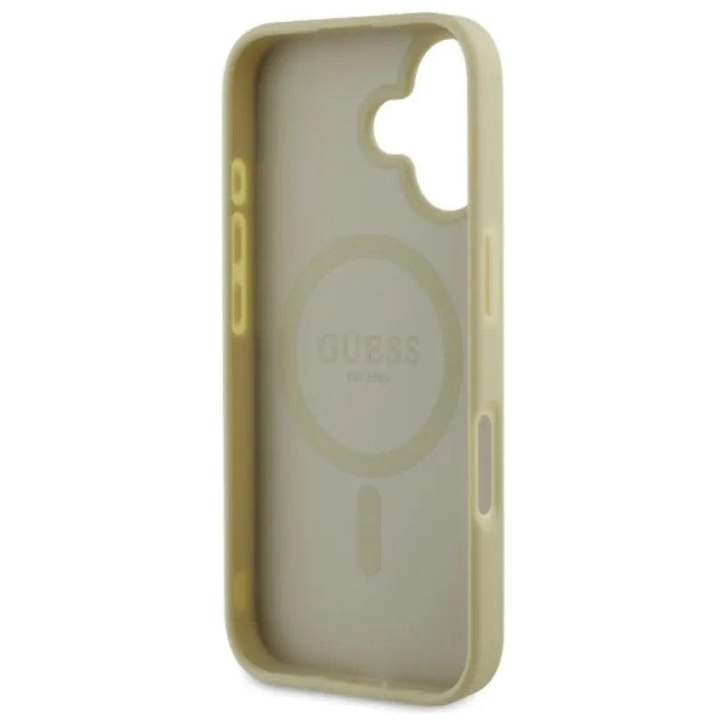 Guess Saffiano Peony Classic Logo MagSafe - dėklas skirtas iPhone 16 (auksinis)