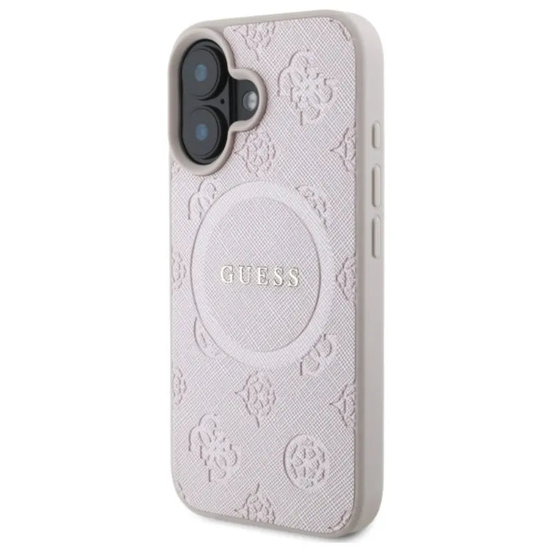 Guess Saffiano Peony Classic Logo MagSafe - Dėklas skirtas iPhone 16 (rožinis)