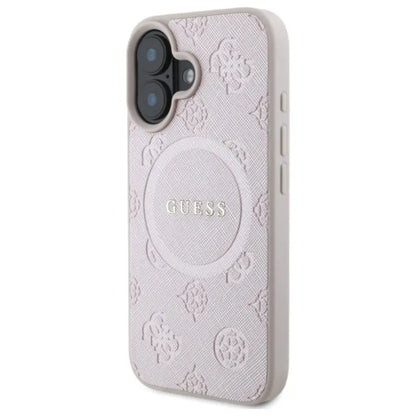 Guess Saffiano Peony Classic Logo MagSafe - Dėklas skirtas iPhone 16 (rožinis)
