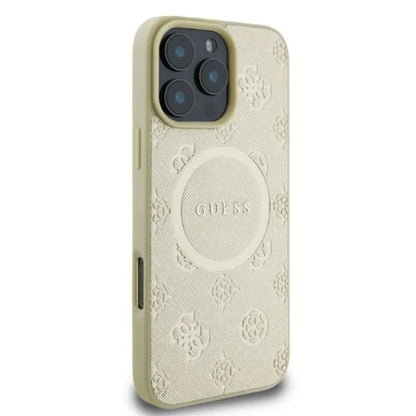 Guess Saffiano Peony Classic Logo MagSafe - "iPhone 16 Pro" dėklas (auksinis)