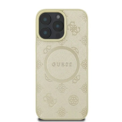 Guess Saffiano Peony Classic Logo MagSafe - "iPhone 16 Pro" dėklas (auksinis)