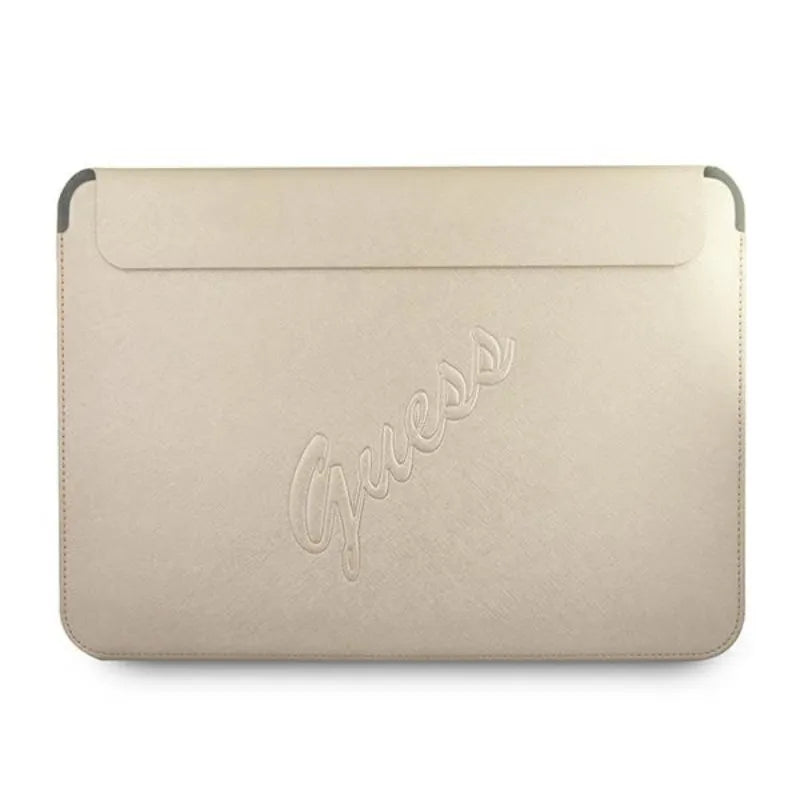 Guess Saffiano Script kompiuterio dėklas – nešiojamojo kompiuterio dėklas 13 colių (auksinis)