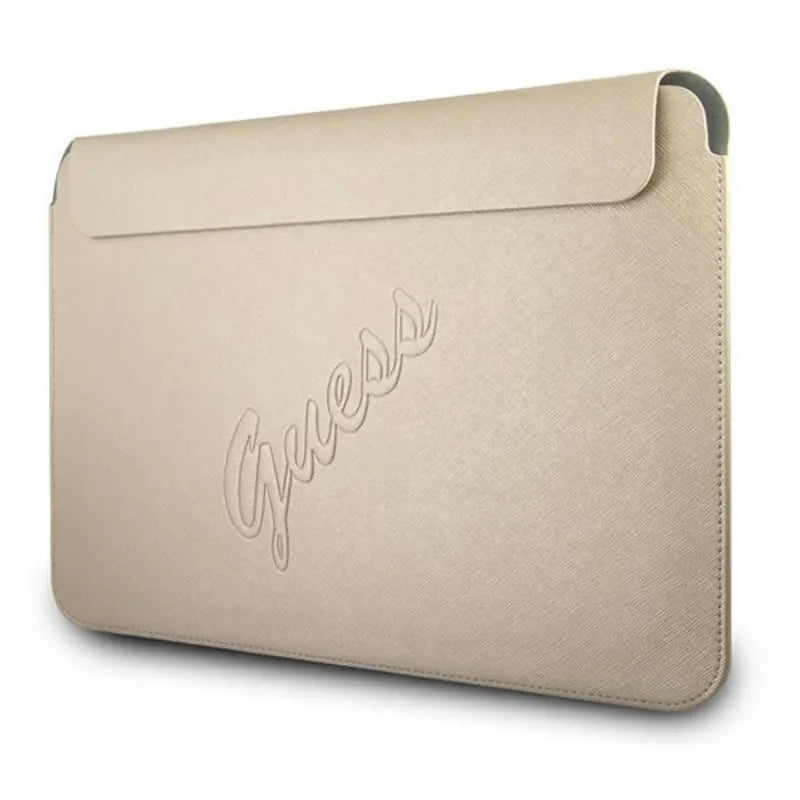 Guess Saffiano Script kompiuterio dėklas – nešiojamojo kompiuterio dėklas 13 colių (auksinis)