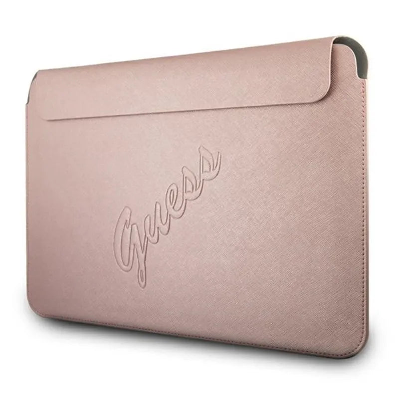 Guess Saffiano Script kompiuterio dėklas - nešiojamojo kompiuterio dėklas 13 colių (rožinis)