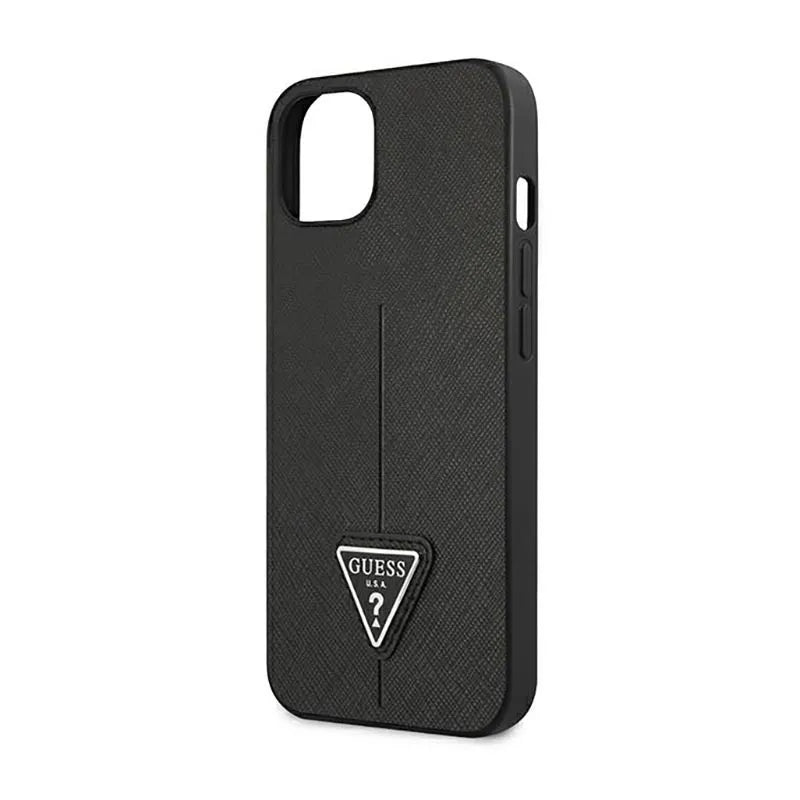 Guess Saffiano Triangle Logo dėklas - dėklas iPhone 14 Plus (juodas)