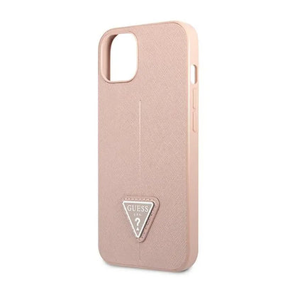 Guess Saffiano Triangle Logo dėklas - dėklas iPhone 14 Plus (rožinis)