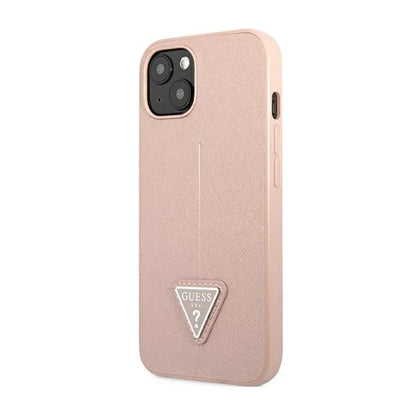 Guess Saffiano Triangle Logo dėklas - dėklas iPhone 14 Plus (rožinis)