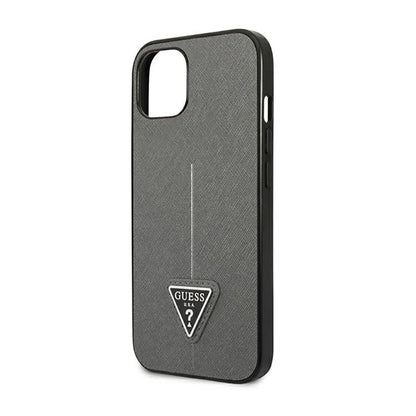 Guess Saffiano Triangle Logo dėklas – Dėklas iPhone 14 Plus (Sidabrinis)
