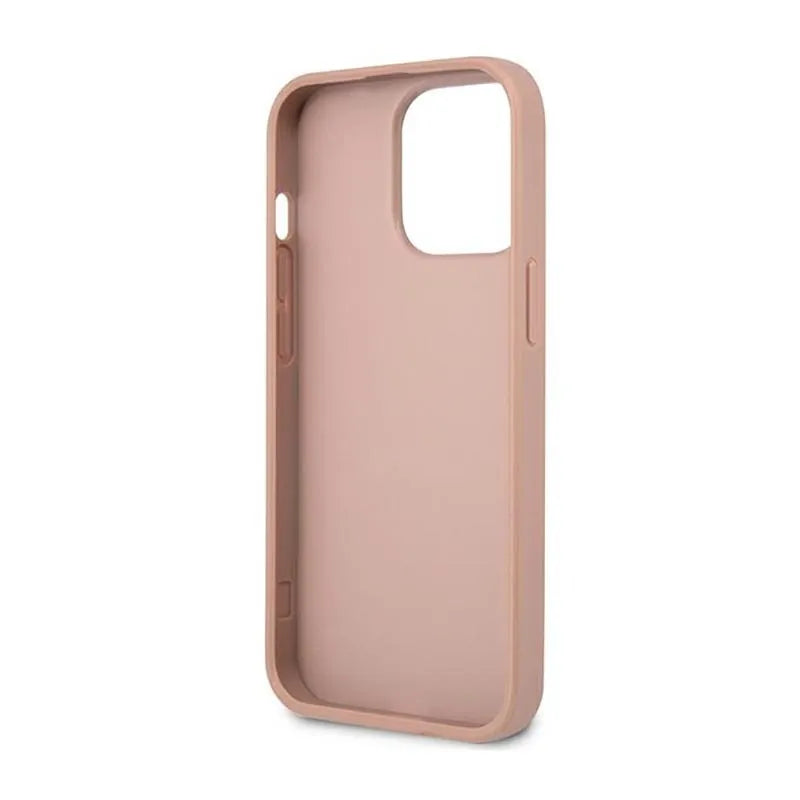 Guess Saffiano Triangle Logo dėklas – dėklas skirtas iPhone 14 Pro (rožinės spalvos)