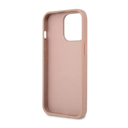 Guess Saffiano Triangle Logo dėklas – dėklas skirtas iPhone 14 Pro (rožinės spalvos)