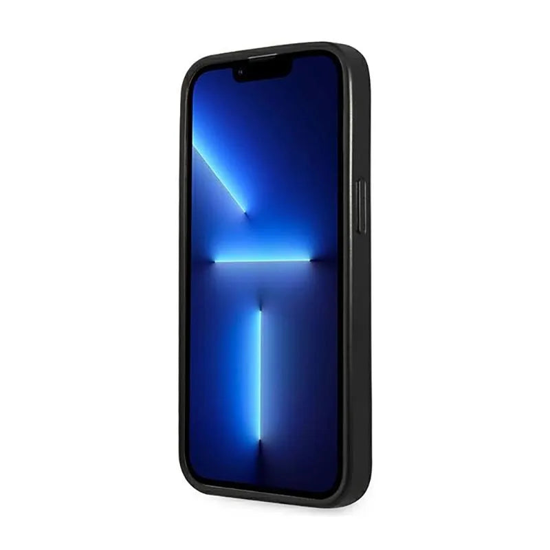 Guess Saffiano Triangle Logo dėklas – dėklas, skirtas iPhone 14 Pro (sidabrinis)