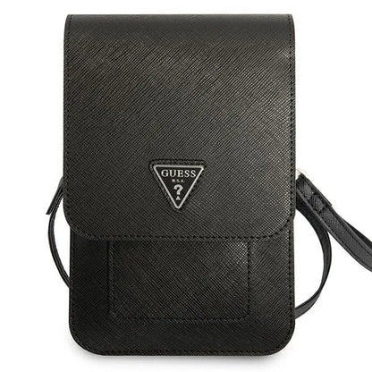 Guess Saffiano „Triangle Logo“ telefono krepšys (juodas)
