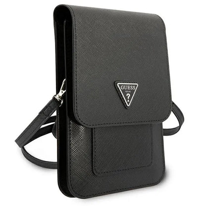Guess Saffiano „Triangle Logo“ telefono krepšys (juodas)
