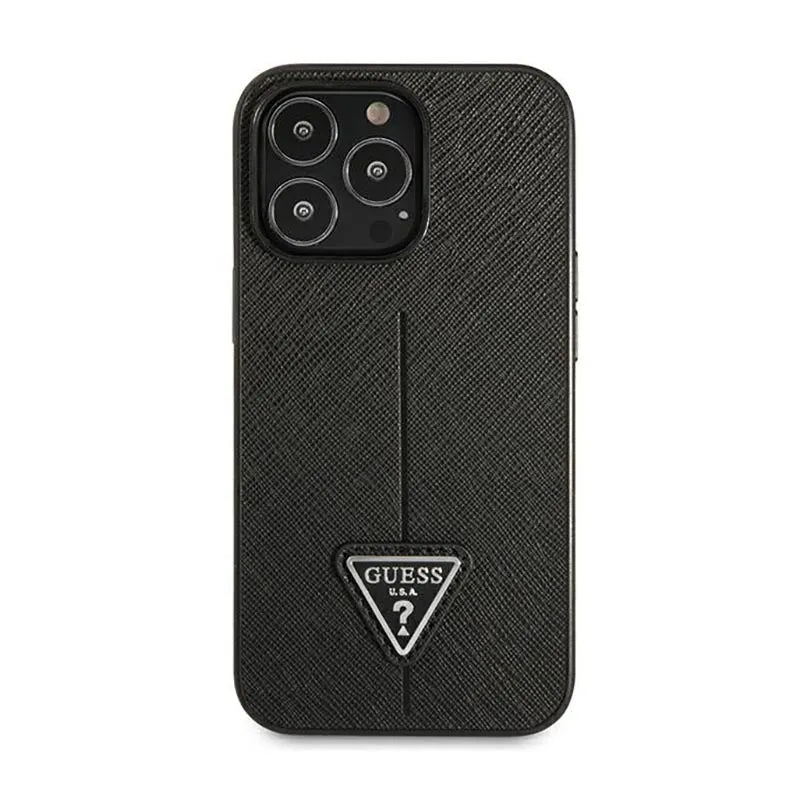 Guess Saffiano trikampio logotipo dėklas – dėklas, skirtas „iPhone 14 Pro“ (juodas)